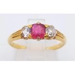 A vintage, 18 K yellow gold, ruby (0.30 carats) and diamond (0.40 carats) ring. Size: O, weight: 2.5