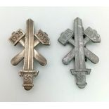 2 x WW2 German Gau Essen District Day Honour/Badge. The silver badge with Roman style sword and