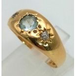 An Antique 18K Yellow Gold and Aquamarine Gemstone Ring. Size Q. 4.72g total weight.