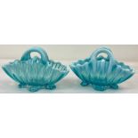 A Pair of Victorian Pressed Glass Blue Pearlie Baskets. 17 x 11cm.