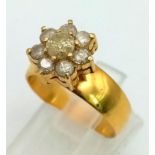 An 18 K yellow gold cluster ring with diamonds (0.75 carats). Ring size: M1/2, weight: 4.9 g.