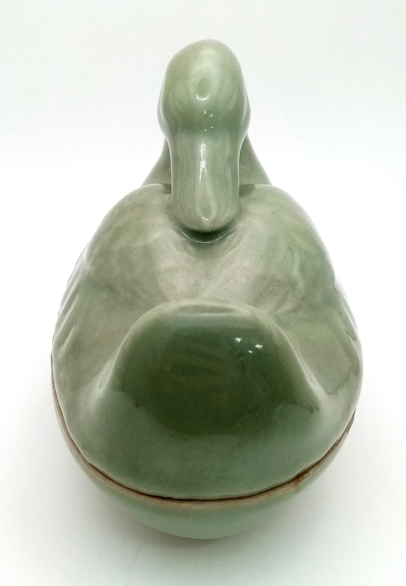 A RARE ANTIQUE CHINESE CELADON DUCK , LENGTH 130mm and height 110mm , FOUND IN A JAPANESE KURA - Image 3 of 5