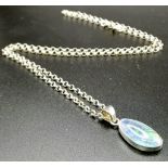 New Sterling Silver Opal Pendant Necklace 46cm Length. Pendant is set with fancy cut oval shape Opal