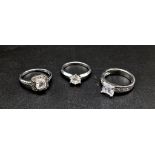 Three 925 Silver White Stone Rings. All size P.