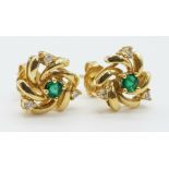 14K YELLOW GOLD DIAMOND & EMERALD STUD EARRINGS TOTAL WEIGHT 3.1G