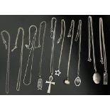 An Assortment of Silver Necklaces, 10 in total. Total Weight 105.06grams