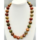 A Multi-Colour Picasso Jasper Large Bead Necklace. 42cm. 14mm beads.