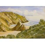 Coastal view of Three Cliffs Bay, on the south of the Gower Peninsula, Swansea in watercolour by