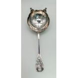 A 1931 Sterling Silver Tea Strainer. Sheffield hallmark. A.E. Poston and Co makers mark. 15cm. 45g