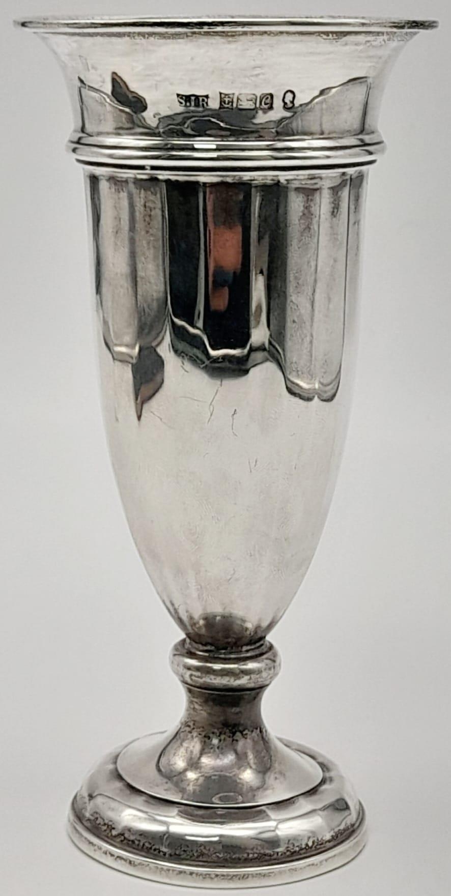 A Sterling Silver Queen Elizabeth II 1977 Jubilee Year Small Vase. 98g. Birmingham hallmarks. 15cm