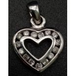 10K WHITE GOLD DIAMOND SET HEART PENDANT. WEIGHS 1.1G