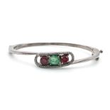 A Ruby and Emerald Gemstone Clasp Bracelet - with .32ct of Diamond accents set in 925 silver. 17.