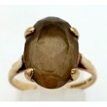 A Vintage 9K Yellow Gold Smoky Quartz Ring. Size N. 3.5g total weight.