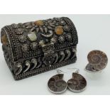 A wonderful set of ring and matching earrings with Moroccan Ammonites 350 million years old.