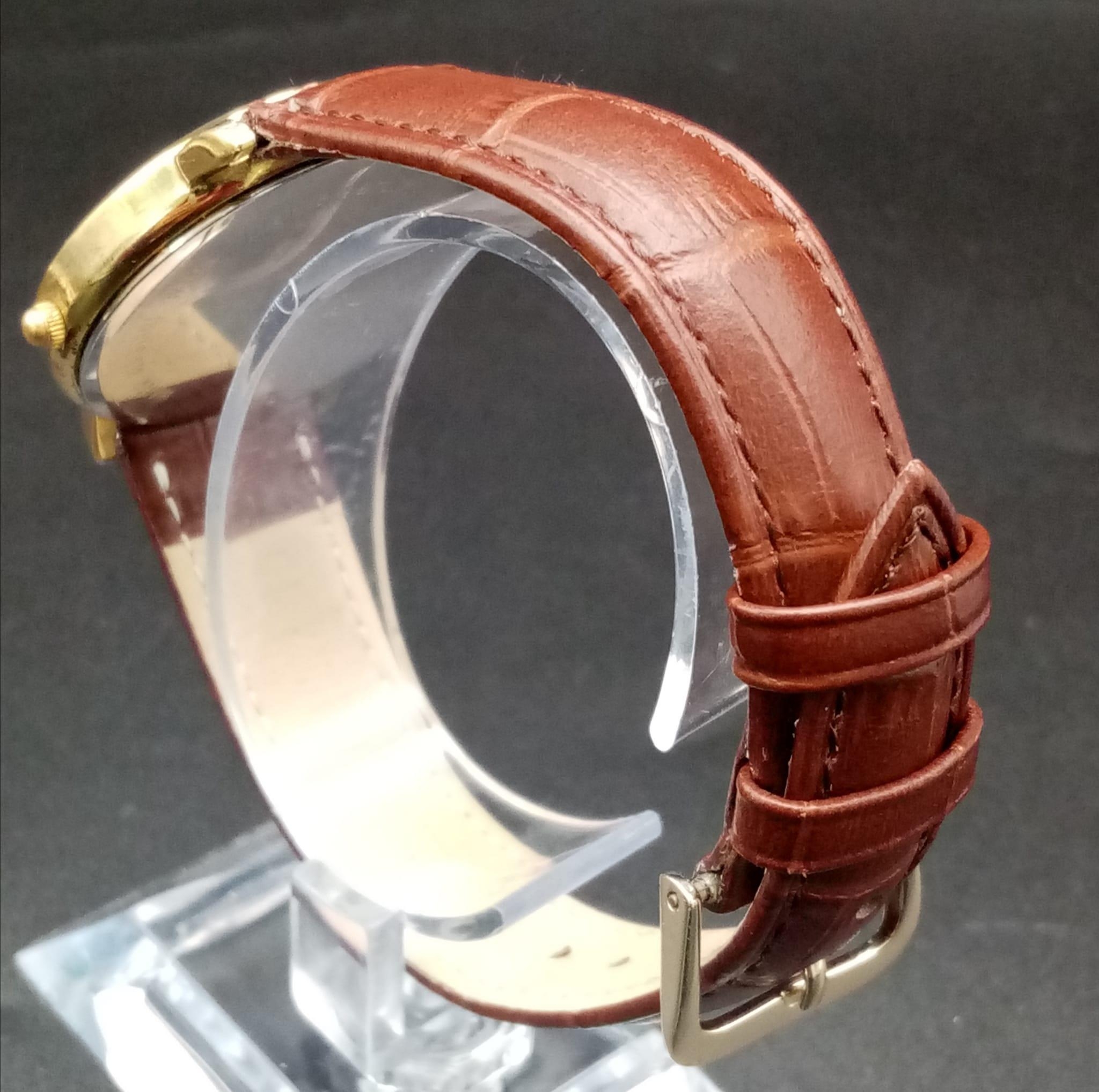 A Vintage Pierre Cardin Quartz Gents Watch. Brown leather strap. Two tone case - 35mm. In good - Image 5 of 7