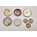 A Mixed Lot Of Coins. Includes an 1807 penny, a 1914 Half Crown, three, threepence coins and a 1964