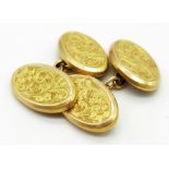 A pair of Chester hallmarked 15k gold, scroll engraved vintage cufflinks. 3.32g total weight. Ref:6