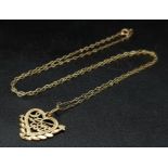 A 9K Gold I Love You Heart Pendant on a 9K Yellow Gold Disappearing Necklace. 20mm and 40cm. 0.95g