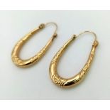 A Pair of 9K Yellow Gold Horse-Shoe Hoop Earrings. 1.11g total weight