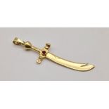 14K YELLOW GOLD ISLAMIC IMAM ALI SWORD ZULFIQAR PENDANT SET WITH RUBY 5.9G