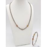 STERLING SILVER STONE SET NECKLACE & BRACELET SET 25G