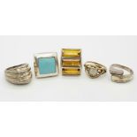 Sterling silver bundle of 5 rings (all size N) 44g total weight