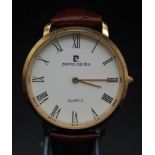 A Vintage Pierre Cardin Quartz Gents Watch. Brown leather strap. Two tone case - 35mm. In good