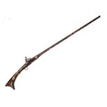 An Antique Flint Lock Bone Inlaid Jazail Rifle, (Most Likely Afghan). 163cm Long. Action working but