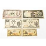A selection of Japanese money, Paper notes including Japanese peso notes from ww2 occupation of