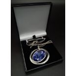 New Sterling Silver 3cm Length Oval Cut Tanzanite Colour Zircon Set. Necklace 50cm Length chain,