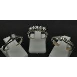 STERLING SILVER SET OF 3 STRONE SET RINGS, ALL SIZE M. 7G
