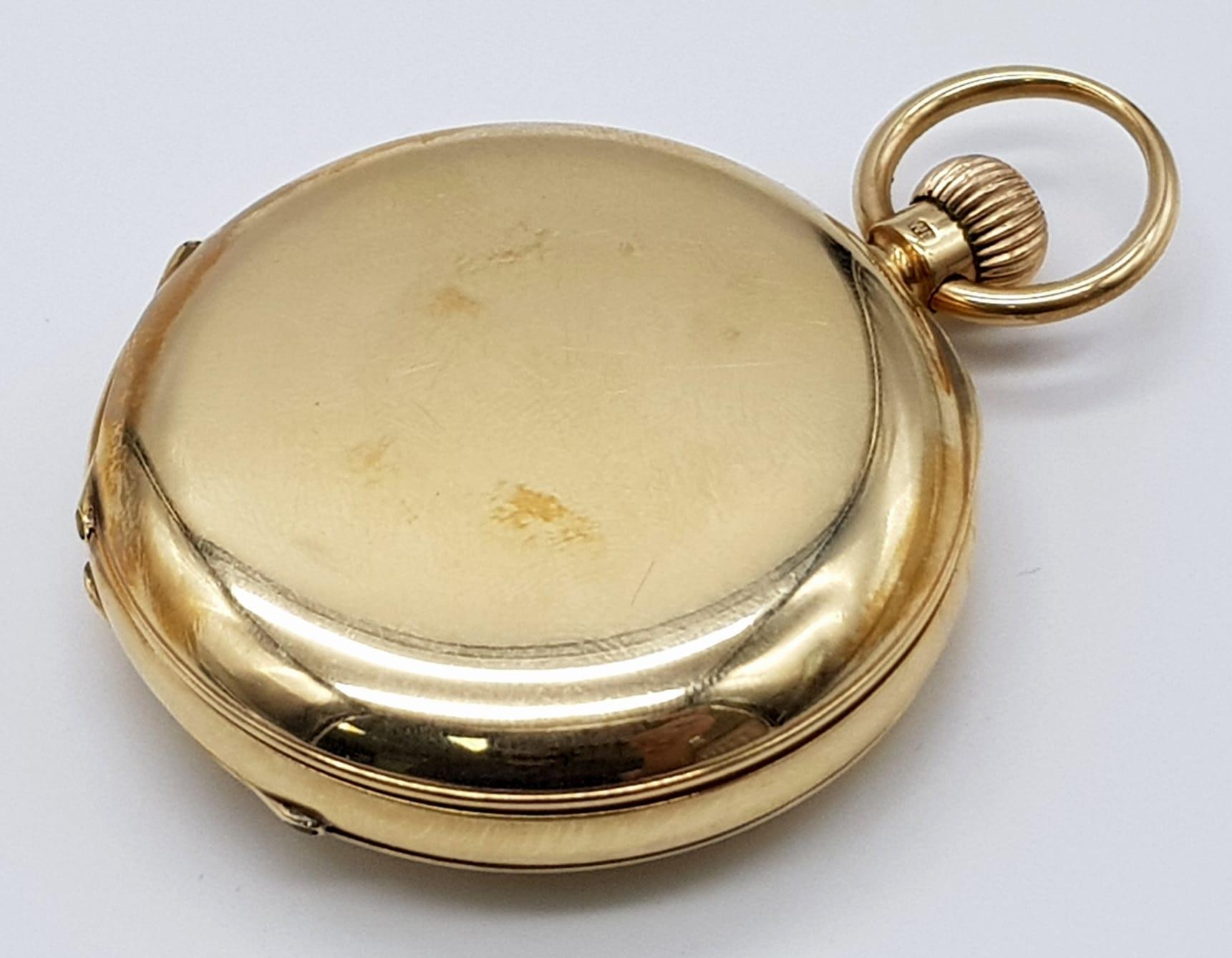 A Wonderfully Crafted 9K Gold J.W. Benson Half-Hunter Pocket Watch. White dial with sub second dial. - Image 6 of 9