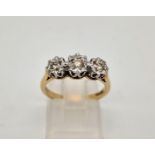 9k yellow gold diamond trilogy ring. Total Weight 2.9g, size L1/2 (dia:0.25ct)