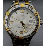 A Guess Two Tone Quartz Gents Watch. Case - 38mm. In good condition and working order.