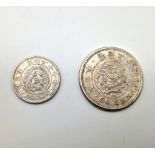 Two Antique Japanese Silver Coins. 1894 20 Sen and a 1906 50 Sen.