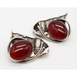 A Pair of Designer silver red agate high quality silver earrings. Ref: 17