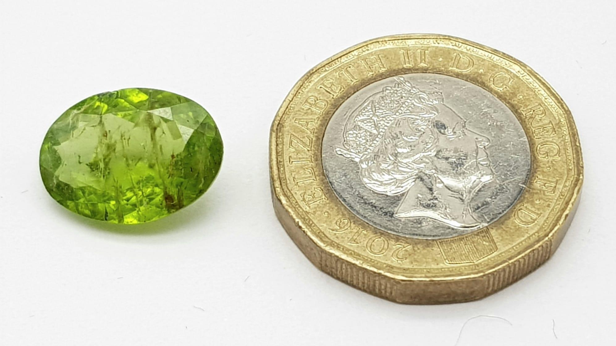 5.30 Ct Faceted Peridot. Olive Green. Oval Cut. Comes with GLI Certificate. - Image 4 of 5