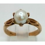 A Vintage 9K Yellow Gold Pearl Solitaire Ring. Size L. 2.45g total weight.