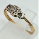 An Antique 9K Yellow Gold and Platinum Diamond Ring. Size M. 1.29g total weight.