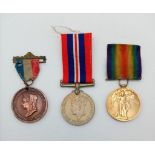 A Selection of 3 Medals with Ribbons. Queen Victoria 1897 Jubilee Bronze Medal. British Empire WW1