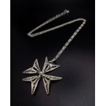 Excellent Design Vintage Silver Filigree Maltese Cross Style Pendant Necklace. 46cm Length