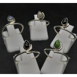 SET OF 5 STERLING SILVER STACKING STONE SET RINGS ALL SIZE M & N 5.9G