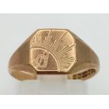 A Vintage 9K Yellow Gold Signet Ring. Size M 1/2. 2.44g