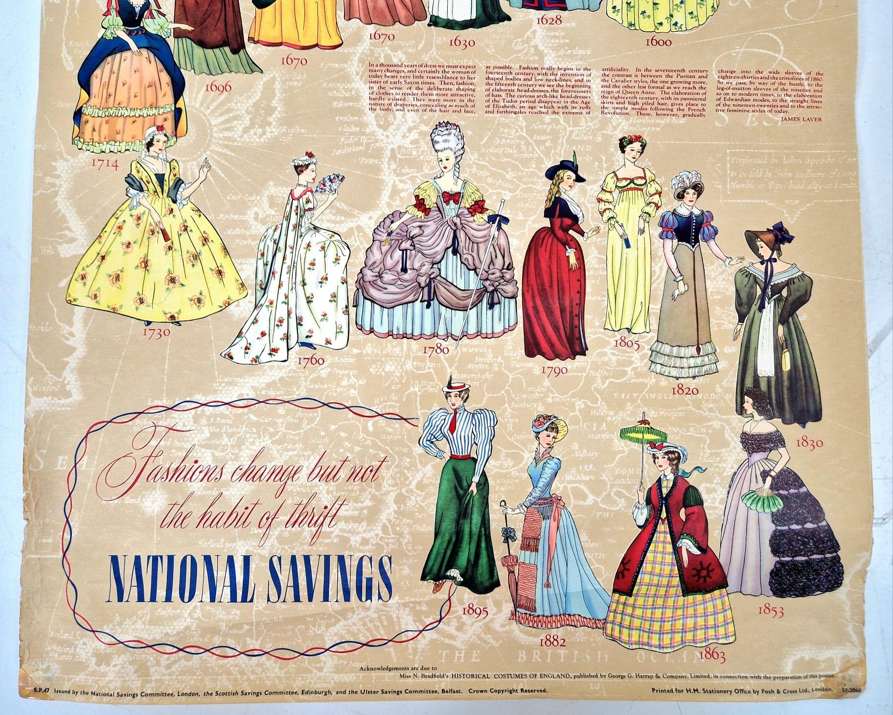 A Vintage Original 1948 National Savings Poster Illustrating Ladies Fashion through the Ages. 75 x - Image 3 of 6