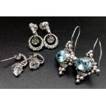 Three Pairs of Stone-Set 925 Silver Earrings.