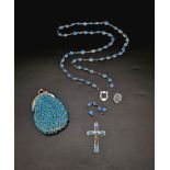 A Nicely Presented, Lourdes Rosary with Blue Pearls - 50cm, this rosary is made with glass beads