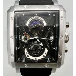 A Lige Moon Design Chronograph Gents Watch. Black rubber strap. Stainless steel case - 42mm. Black