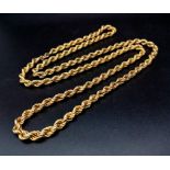 A 9K yellow gold, long, rope chain necklace, presented in a velvet pouch. Length: 80 cm, weight: