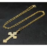 A 9K Yellow Gold Cross Pendant on a 9K Yellow Gold Disappearing Necklace. 30mm and 42cm. 1.5g