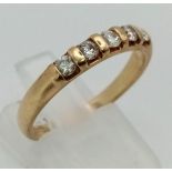 9k yellow gold 5 stone diamond ring. Total Weight 2.5g, size P1/2 (dia:0.35ct)